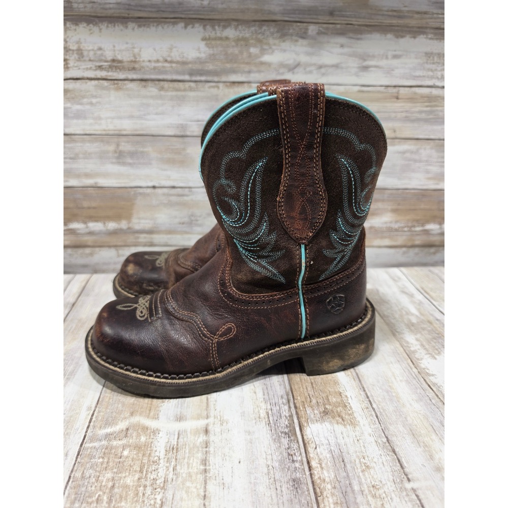 Ariat Fatbaby Brown Leather Turquoise Embroidered Western Boots 10016238 6.5B